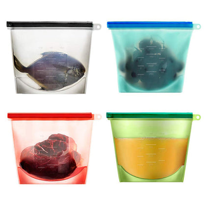 4X or 8X 1000ml Reusable Silicone Food Storage Airtight Bags Durable Preservation Storage Bags Food Fresh Sealer Pouch Sandwich Lunch Bag Container with Zip Lock
