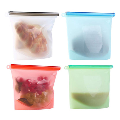 4X or 8X 1000ml Reusable Silicone Food Storage Airtight Bags Durable Preservation Storage Bags Food Fresh Sealer Pouch Sandwich Lunch Bag Container with Zip Lock
