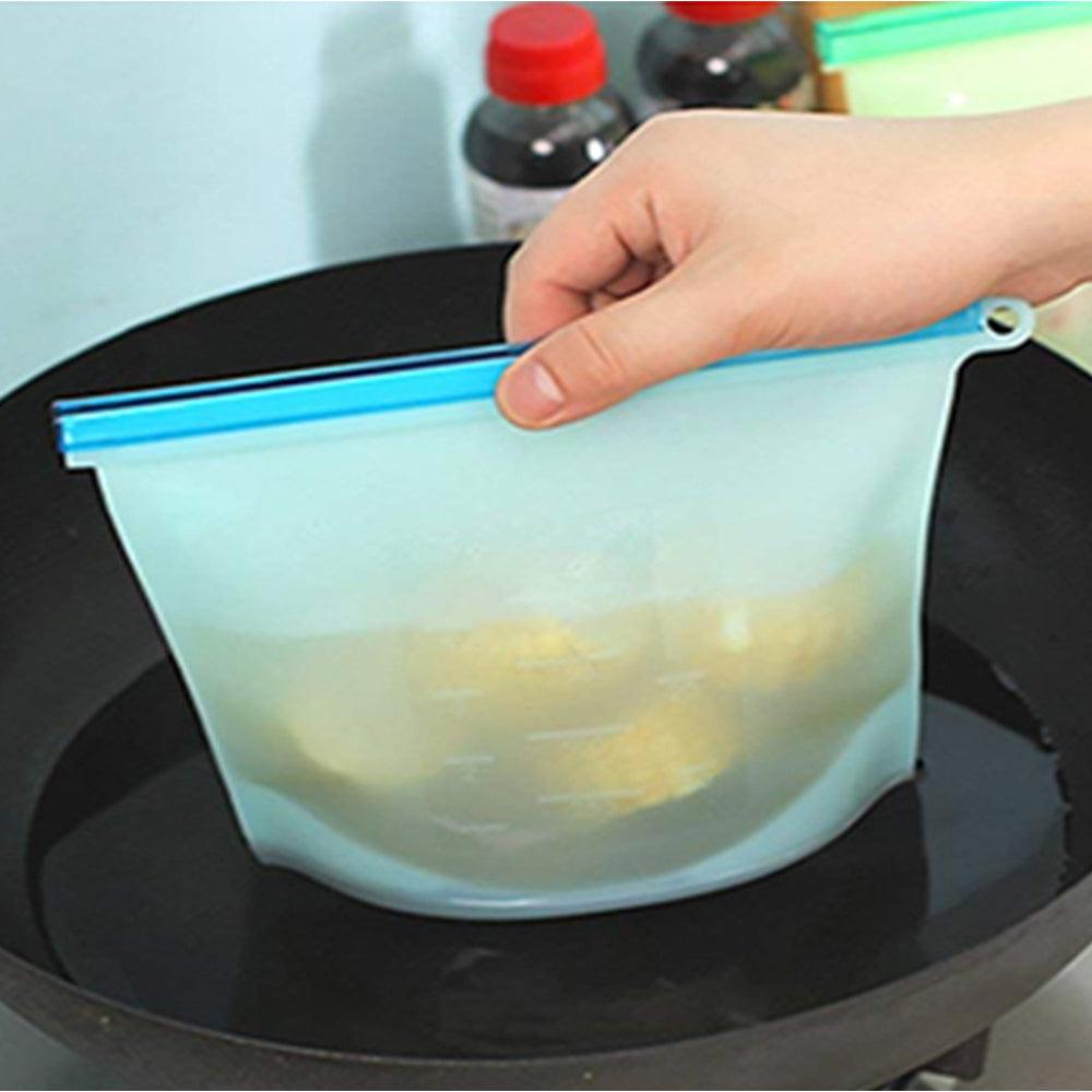 4X or 8X 1000ml Reusable Silicone Food Storage Airtight Bags Durable Preservation Storage Bags Food Fresh Sealer Pouch Sandwich Lunch Bag Container with Zip Lock