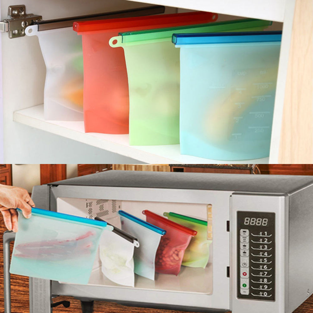 4X or 8X 1000ml Reusable Silicone Food Storage Airtight Bags Durable Preservation Storage Bags Food Fresh Sealer Pouch Sandwich Lunch Bag Container with Zip Lock