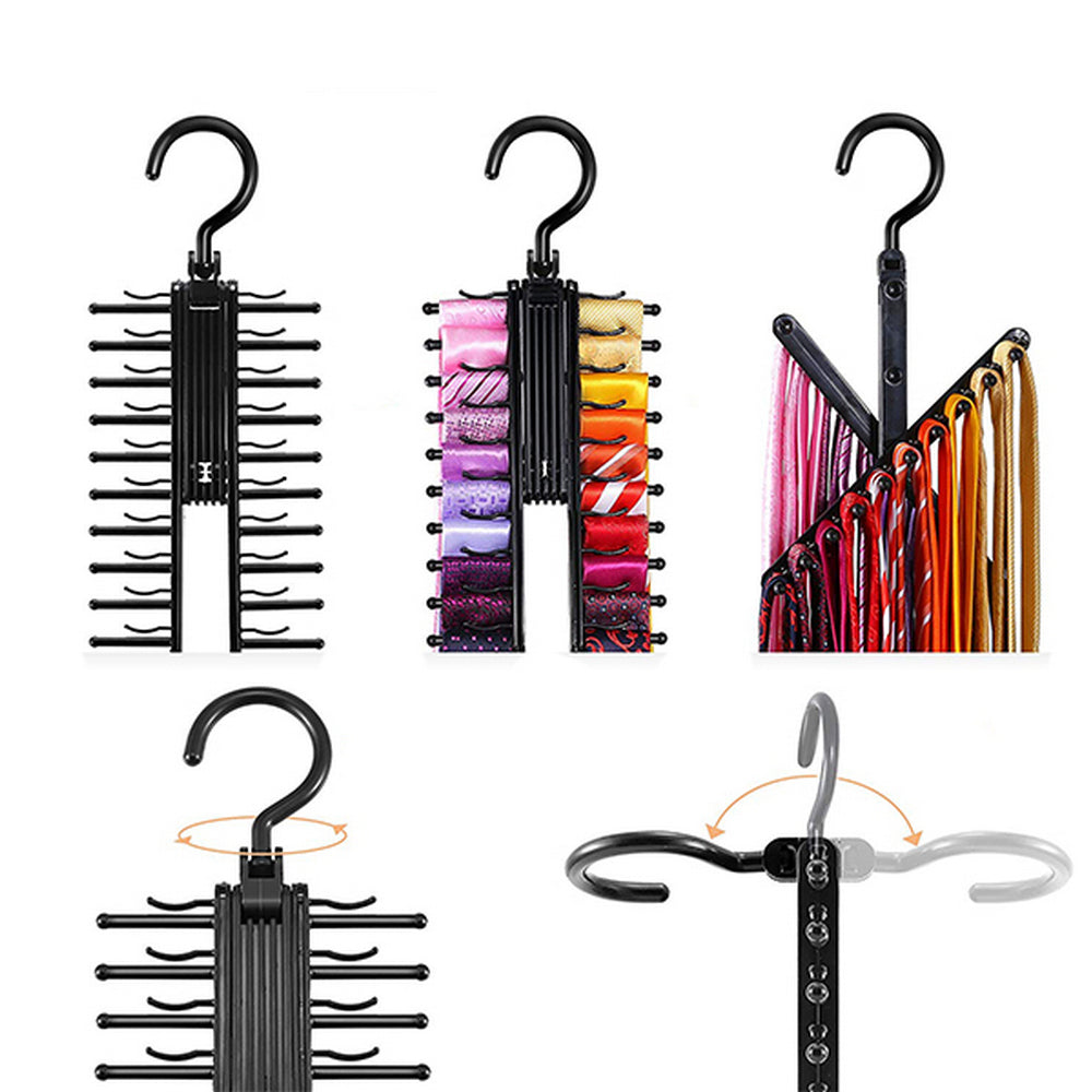 1X/2X Rotatable Tie Belt Scarf Rack Necklace Hanger Organiser Holder 20 Hooks