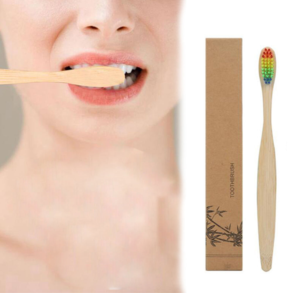 10pcs Environmental Toothbrushes Bamboo Oral Care Eco Dental Toothbrush with Rainbow Bristles with Paper Boxes