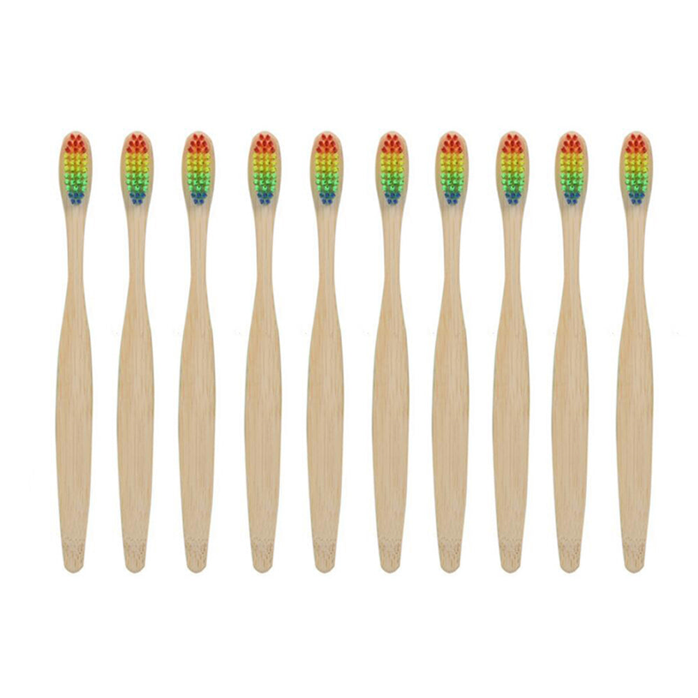 10pcs Environmental Toothbrushes Bamboo Oral Care Eco Dental Toothbrush with Rainbow Bristles with Paper Boxes