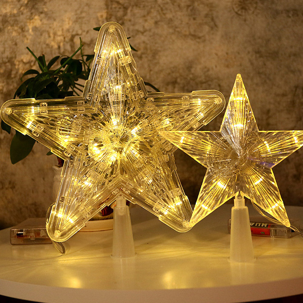 2pcs Christmas Star Tree Topper Light 10LED Star Shaped Light for Xmas Tree Home Shop Office -Warm White