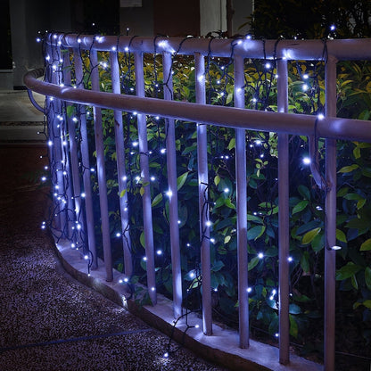 12M 100LED White 8 Mode Solar String Lights Waterproof Starry Fairy Light