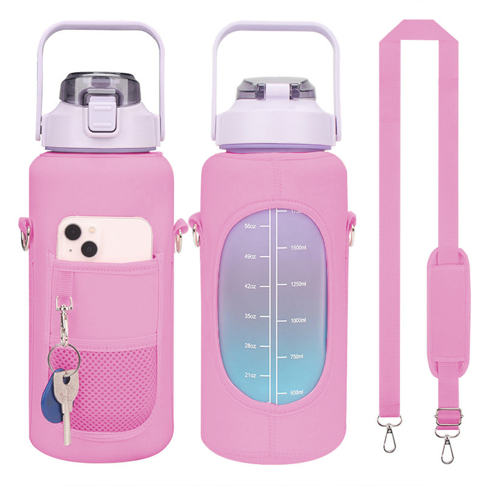 Water Bottle Carrier Bag Neoprene 2L Bottle Pouch Holder Adjustable Shoulder with Pocket for Travelling -Pink