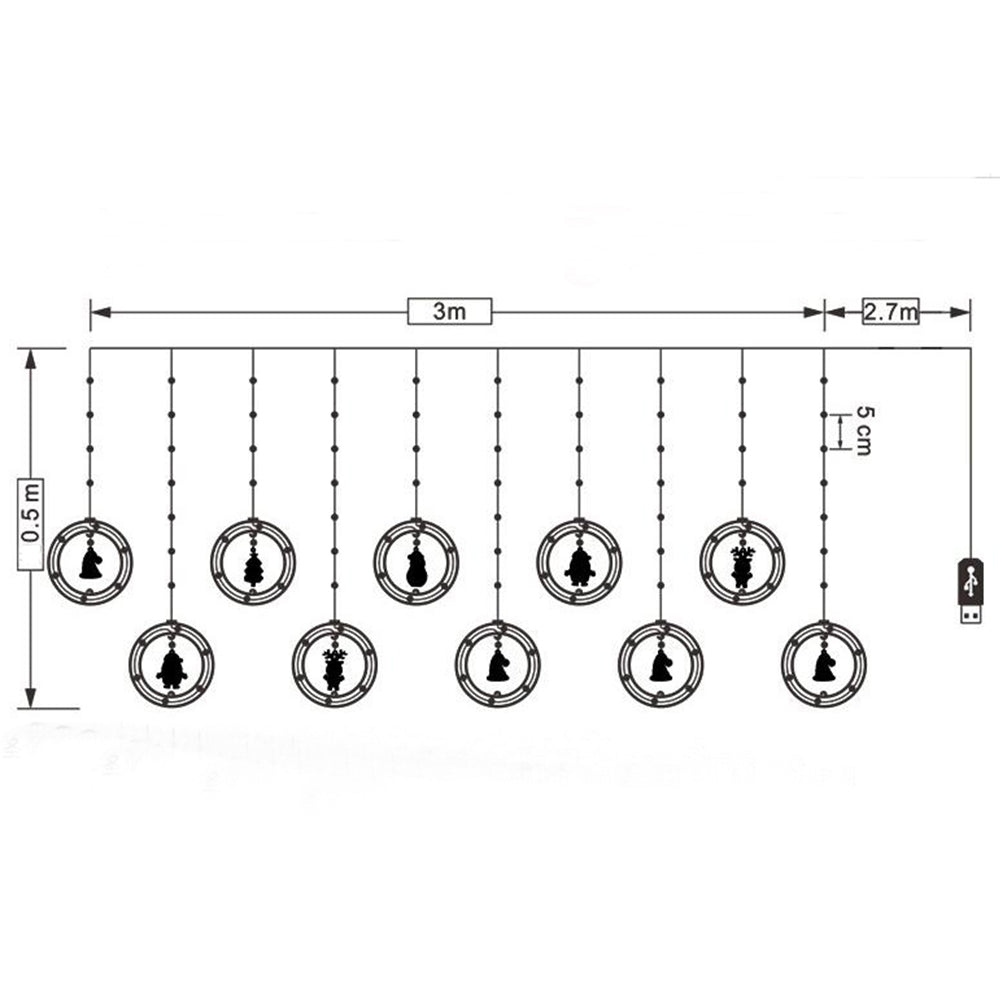 3 Meters USB Powered LED Christmas Decor Round Light Hanging Ornament Light