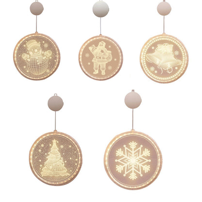 5PCS Christmas Hanging Lights Suction Cups for Window Xmas Decorations LED Lamp for Festival -Bell and Santa Claus and Christmas tree and Snowflake and Snowman