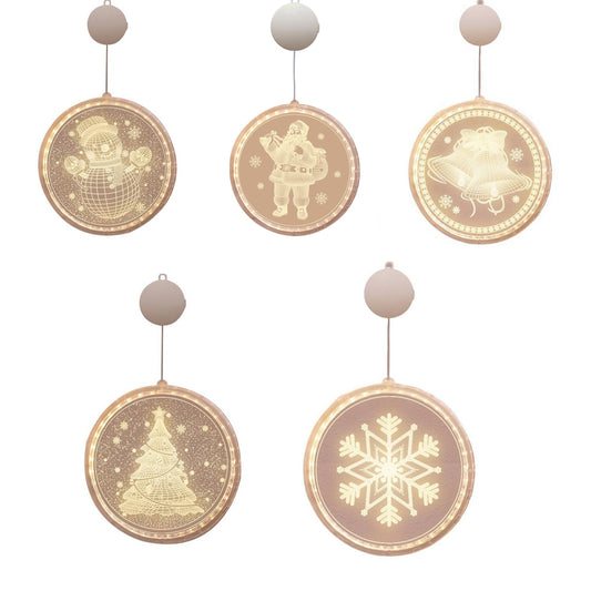 5PCS Christmas Hanging Lights Suction Cups for Window Xmas Decorations LED Lamp for Festival -Bell and Santa Claus and Christmas tree and Snowflake and Snowman