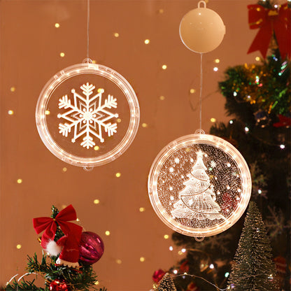 5PCS Christmas Hanging Lights Suction Cups for Window Xmas Decorations LED Lamp for Festival -Bell and Santa Claus and Christmas tree and Snowflake and Snowman