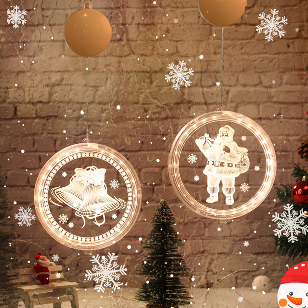 5PCS Christmas Hanging Lights Suction Cups for Window Xmas Decorations LED Lamp for Festival -Bell and Santa Claus and Christmas tree and Snowflake and Snowman