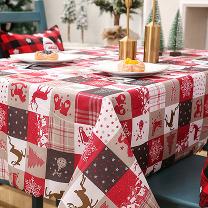 Christmas Rectangle Tablecloth Washable Dinner Table Cover for Xmas Party Decoration-Red