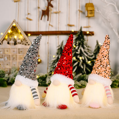 3pcs Christmas Gnome Plush with Led Light Santa Gnomes Table Topper Decor for Home Kitchen Desk -Gray and Pink and Red