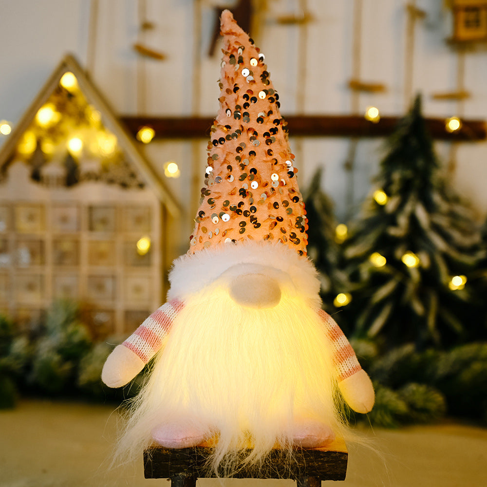 Christmas Gnome Plush with Led Light Santa Gnomes Table Topper Decor for Home Kitchen Desk -Pink