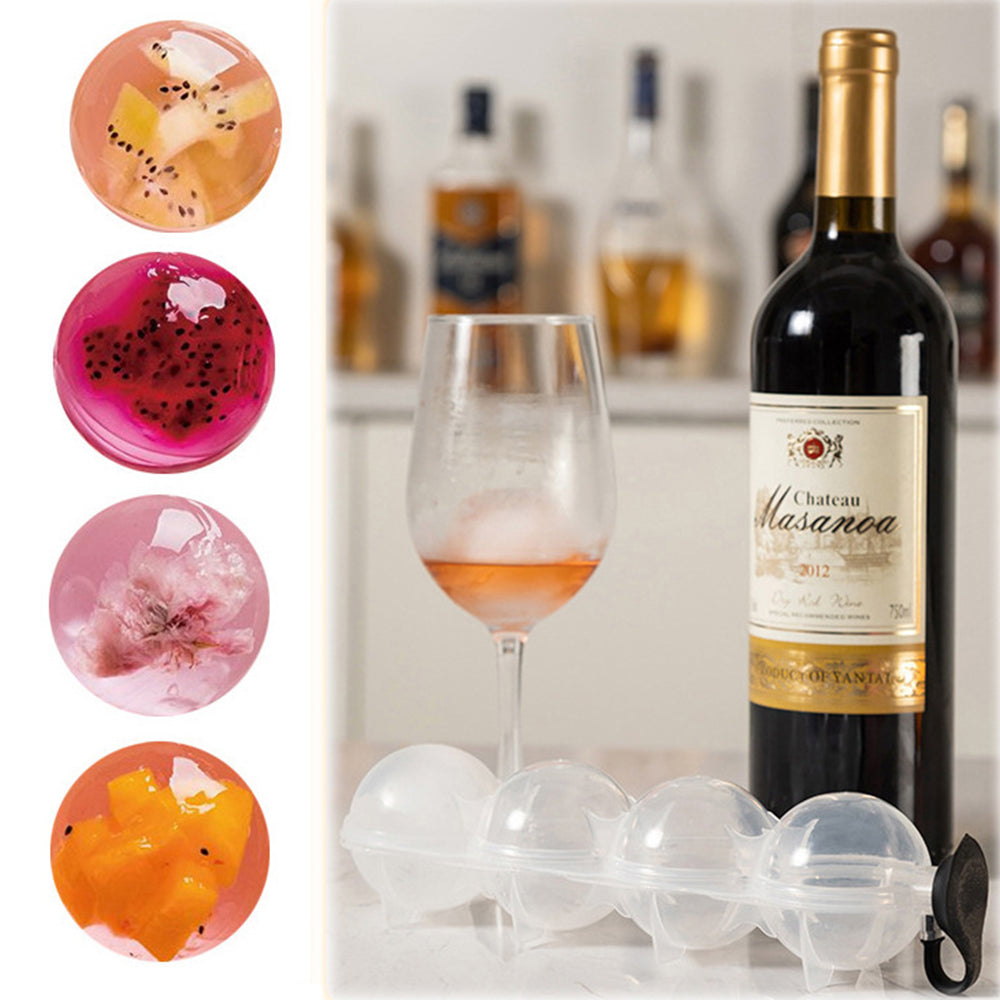 Set of 2 Pack 4 Holes Ice Ball Maker Cube Tray Whiskey Round Mould