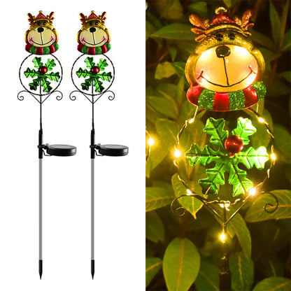 Solar Firework Light 2Pcs Solar Power Garden Stake Lights Santa Christmas Theme -Elk