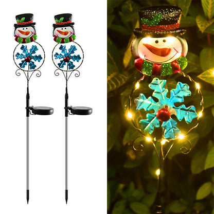 Solar Firework Light 2Pcs Solar Power Garden Stake Lights Santa Christmas Theme -Snowman