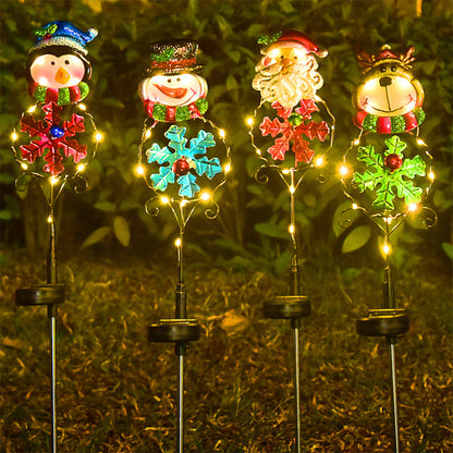 Solar Firework Light 2Pcs Solar Power Garden Stake Lights Santa Christmas Theme -Snowman