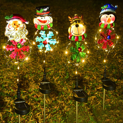Solar Firework Light 2Pcs Solar Power Garden Stake Lights Santa Christmas Theme -Snowman