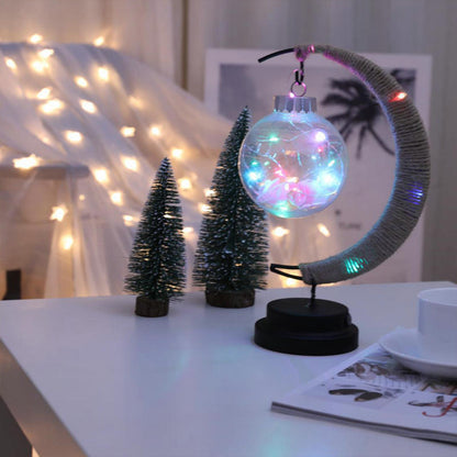 Moon Shape Night Light LED Table Lamp Hemp Rope Star Moon Ball for Bedroom -Multicolor