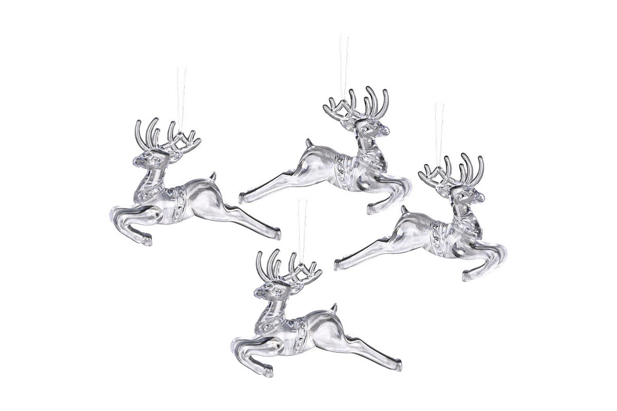 4Pcs Reusable Christmas Tree Hanging Decoration Sparkling Hanging Snowflake And Icicle Drop Ornaments-Flying Deer Pendant