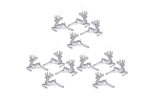 12Pcs Reusable Christmas Tree Hanging Decoration Sparkling Hanging Snowflake And Icicle Drop Ornaments-Flying Deer Pendant