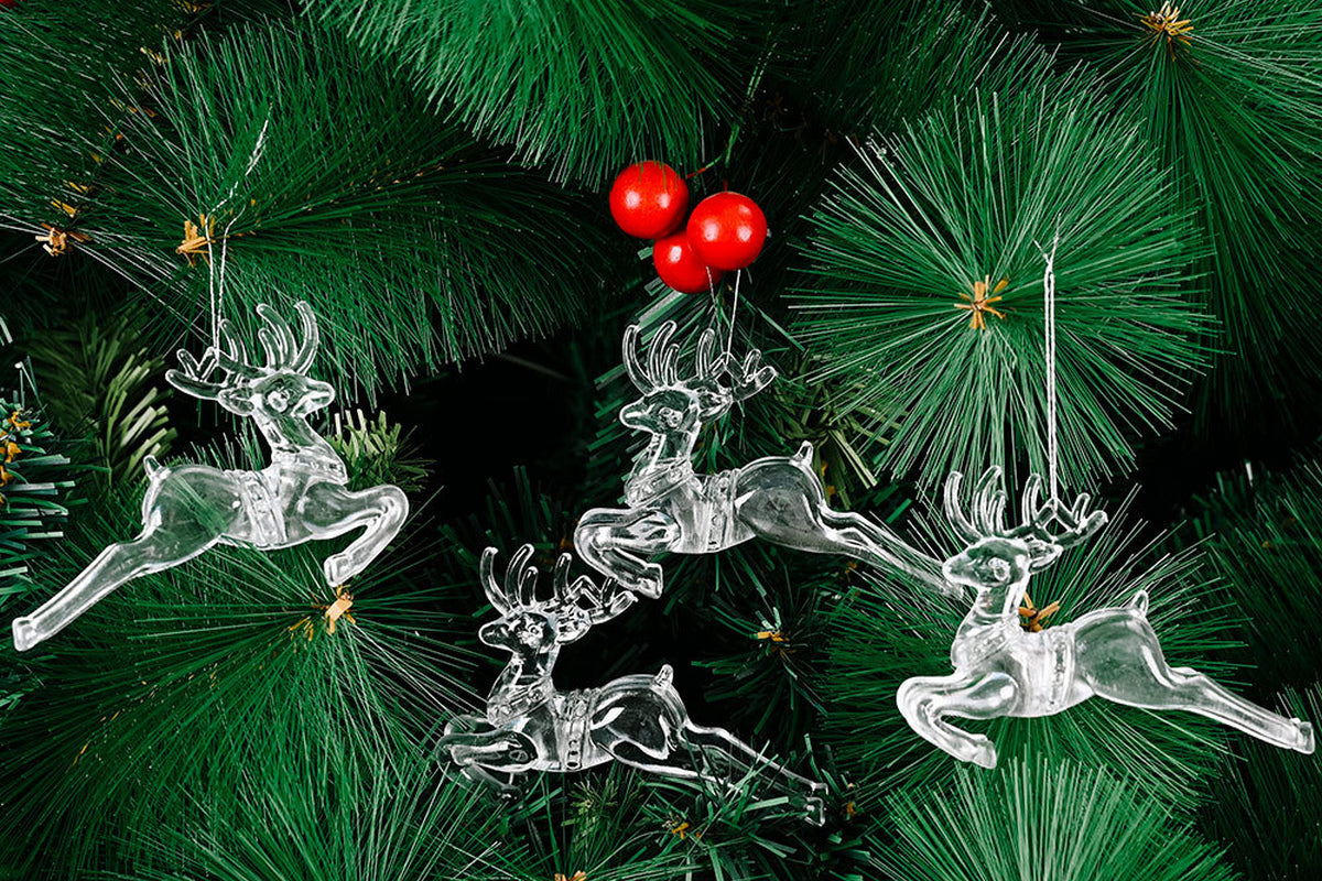 4Pcs Reusable Christmas Tree Hanging Decoration Sparkling Hanging Snowflake And Icicle Drop Ornaments-Flying Deer Pendant
