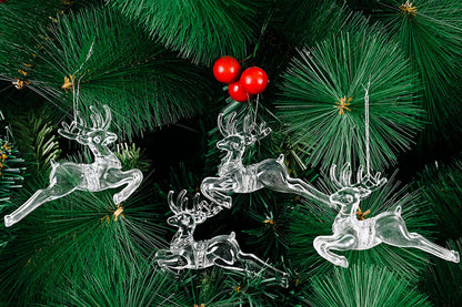 4Pcs Reusable Christmas Tree Hanging Decoration Sparkling Hanging Snowflake And Icicle Drop Ornaments-Flying Deer Pendant