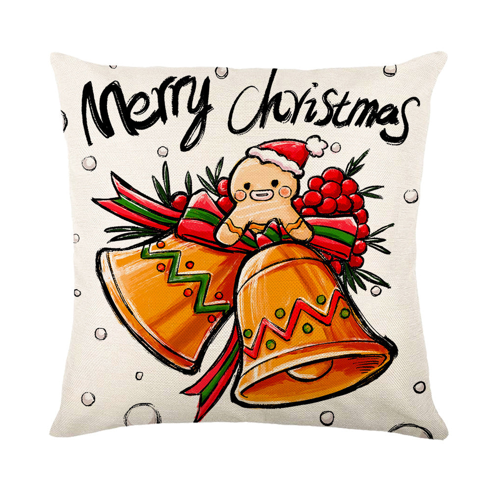Pillow Cover Linen Print Santa Claus Elk Cushion Cover for Sofa Home Living Room Decoration -Style 1