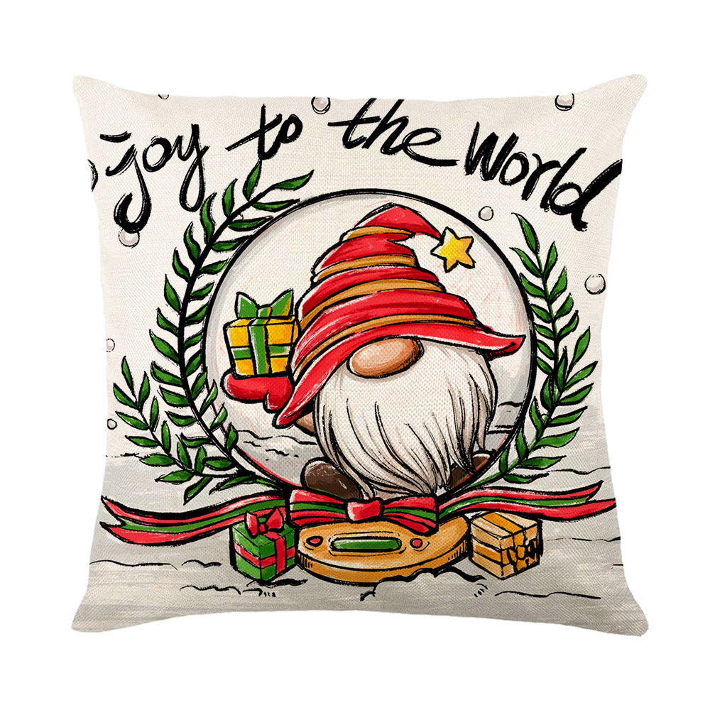 Pillow Cover Linen Print Santa Claus Elk Cushion Cover for Sofa Home Living Room Decoration -Style 4