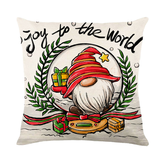 Pillow Cover Linen Print Santa Claus Elk Cushion Cover for Sofa Home Living Room Decoration -Style 4