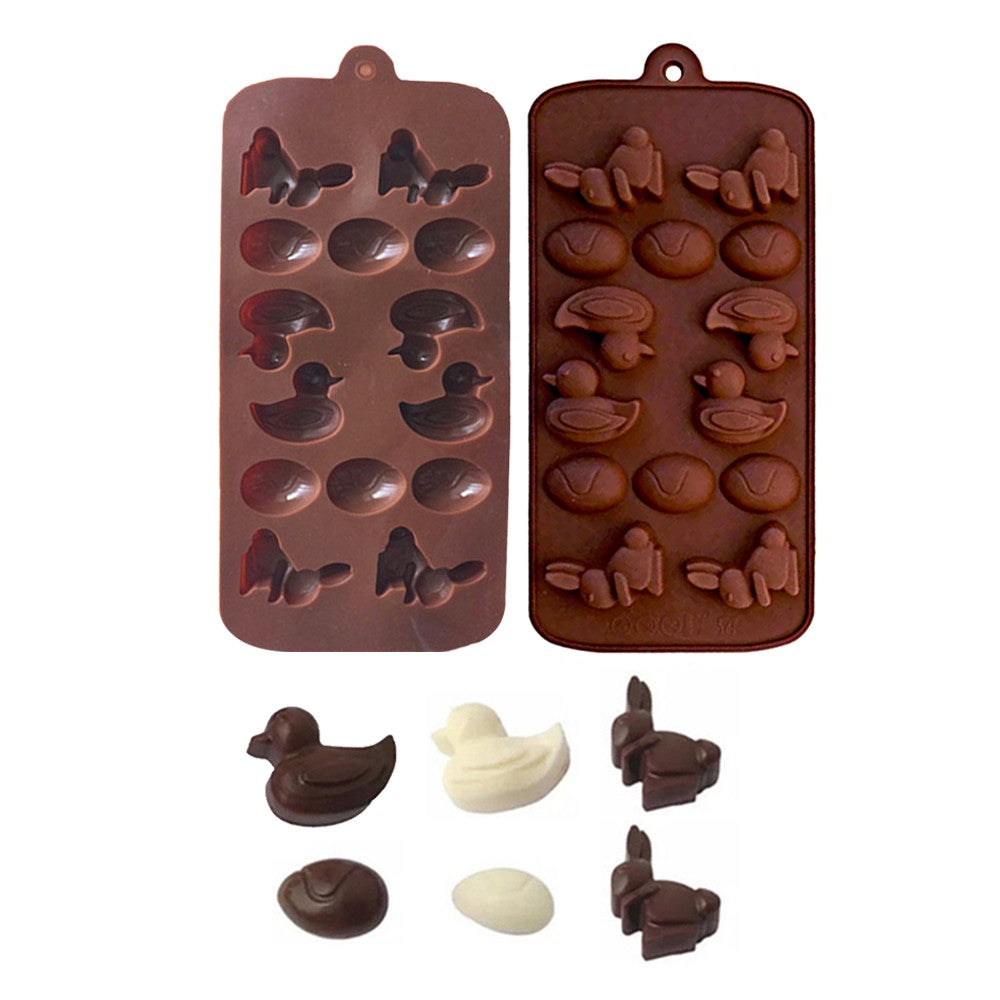 Set of 2 Pcs Silicone Bunny Egg Duckling Chocolate Mold Cake Ice Cube Cookie Mould