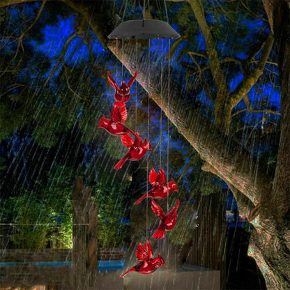 Solar Powered LED Cardinal Bird Wind Chime Color-Changing Light Yard Decor