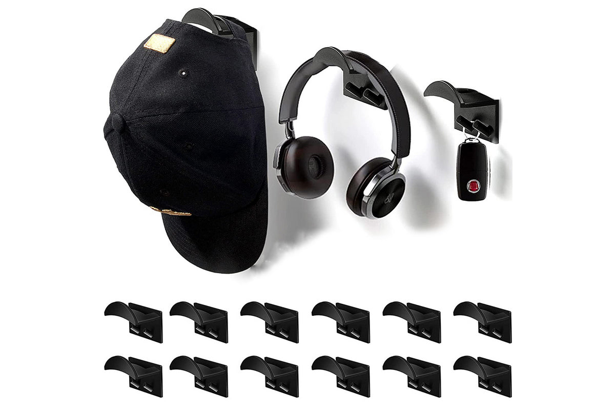 12 pack Adhesive Hat Rack Display Hooks for Wall and Door-Black