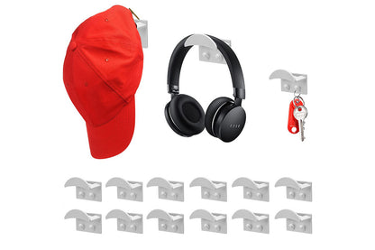 12 pack Adhesive Hat Rack Display Hooks for Wall and Door-White