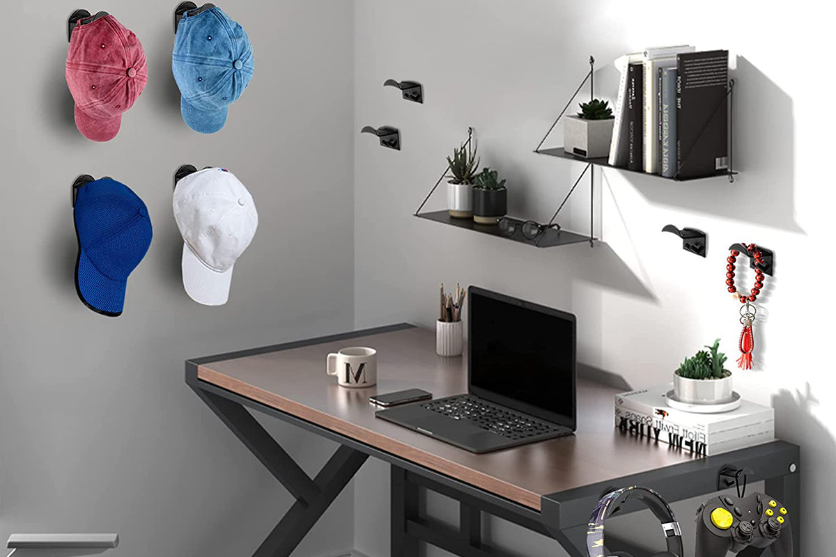 12 pack Adhesive Hat Rack Display Hooks for Wall and Door-White