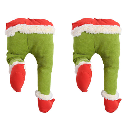 2pcs Christmas Elf Stuffed Legs Christmas Tree Toppers Decorations for Xmas Indoor Outdoor Party Ornaments -Green Leg