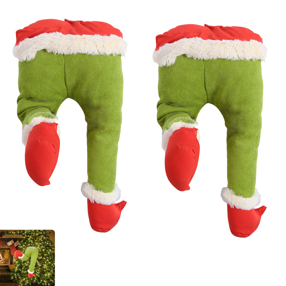 2pcs Christmas Elf Stuffed Legs Christmas Tree Toppers Decorations for Xmas Indoor Outdoor Party Ornaments -Green Leg