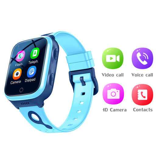 Smart Watch for Kids 4G SOS Call Video Chat Children Smartwatches Compatible with Android iOS -Blue
