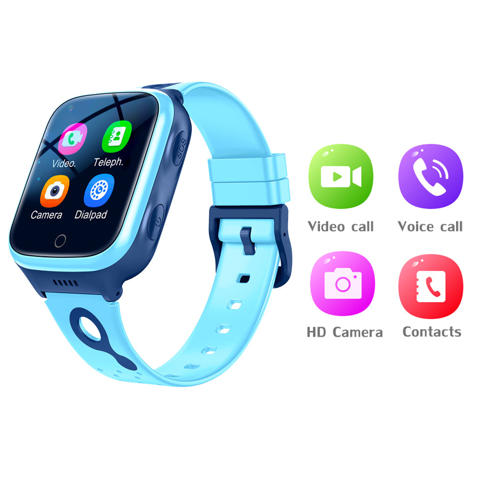 Smart Watch for Kids 4G SOS Call Video Chat Children Smartwatches Compatible with Android iOS -Blue
