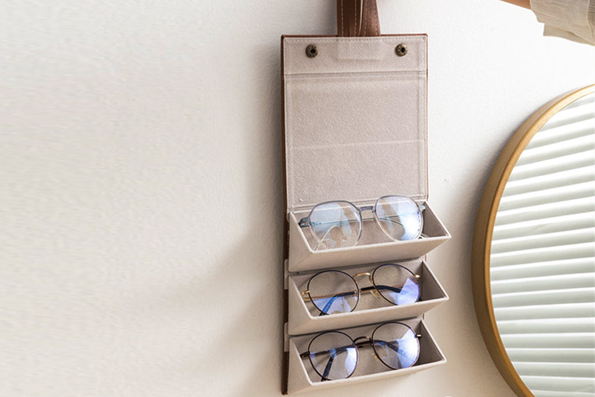 Sunglasses Organizer 3 Slots Hanging Glasses Case Multiple Pairs Eyeglasses Storage Box for Home Travel Outdoor-Style 1