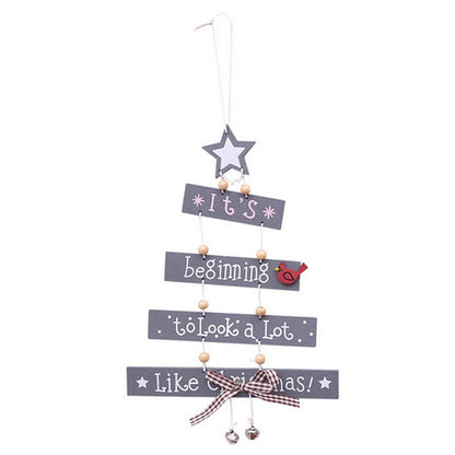 Wooden Xmas Tree Hanging Ornaments Christmas Tree Hanging Decor for Tree Wall Window Home Fireplace -Grey