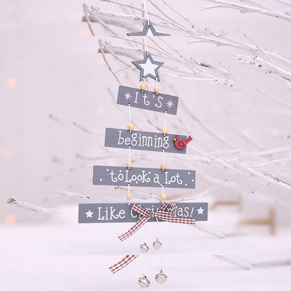 Wooden Xmas Tree Hanging Ornaments Christmas Tree Hanging Decor for Tree Wall Window Home Fireplace -Grey