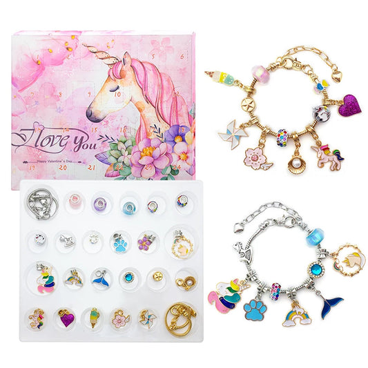24pcs DIY Christmas Bracelet Advent Calendar Unicorn Christmas Charm Bracelet Set