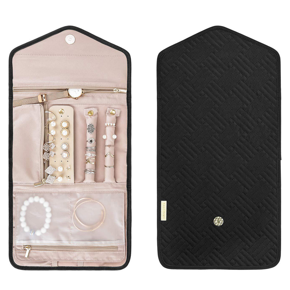Foldable Jewelry Case Jewellery Pouch For Journey Organiser Travel -Black
