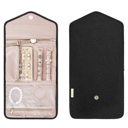 Foldable Jewelry Case Jewellery Pouch For Journey Organiser Travel -Black