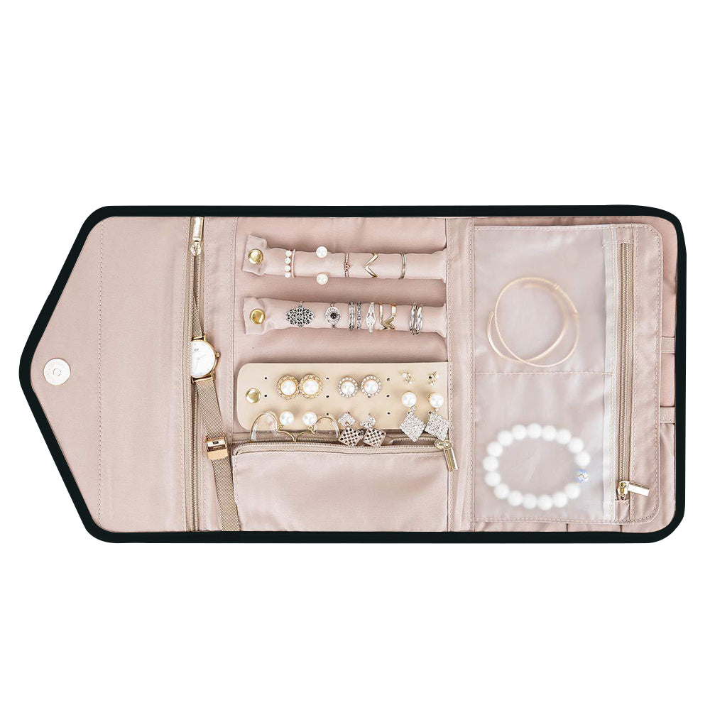 Foldable Jewelry Case Jewellery Pouch For Journey Organiser Travel -Black
