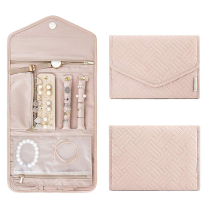Foldable Jewelry Case Jewellery Pouch For Journey Organiser Travel -Pink