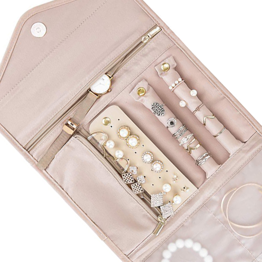 Foldable Jewelry Case Jewellery Pouch For Journey Organiser Travel -Pink