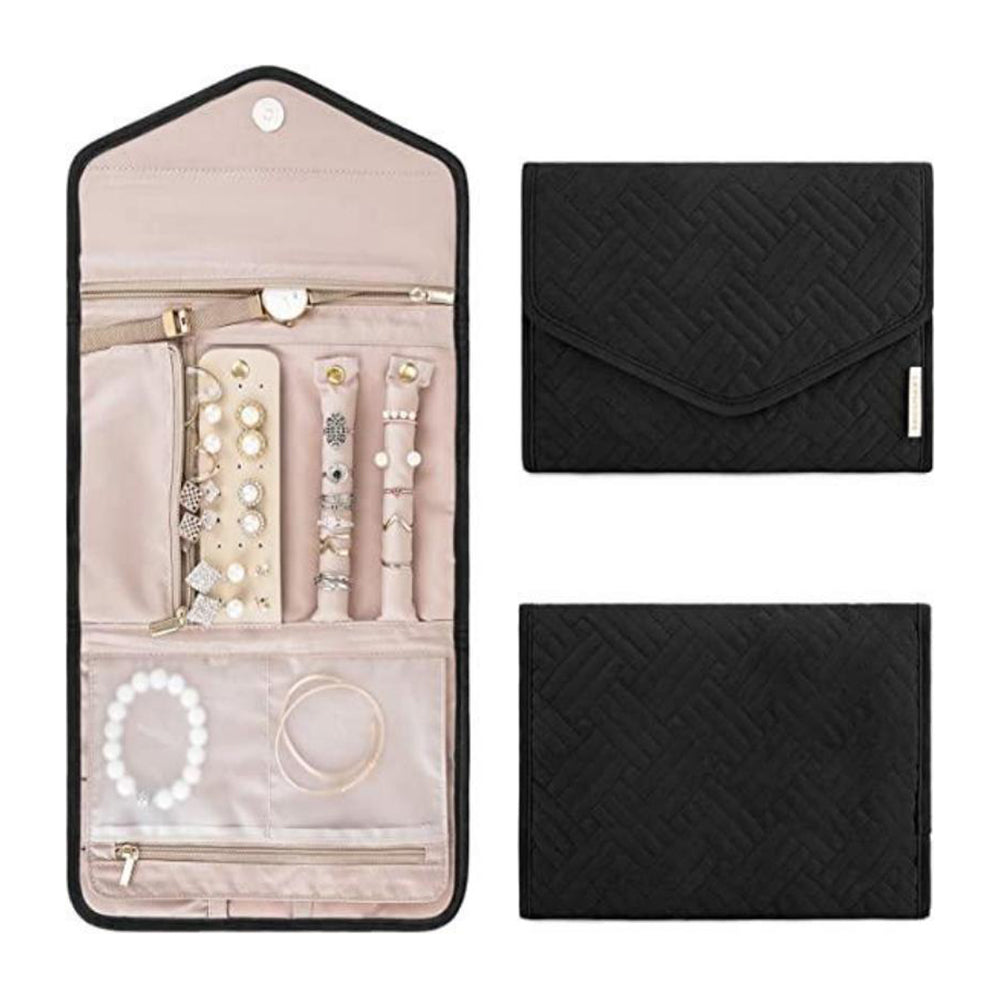 Foldable Jewelry Case Jewellery Pouch For Journey Organiser Travel -Black